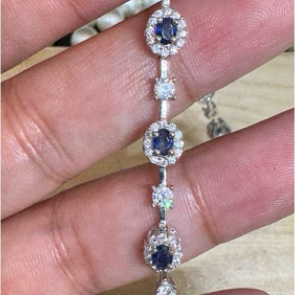 Sapphire and Moissanite 7.5- 8 “ sterling silver bracelet. Just so delicate  l - Picture 2 of 7